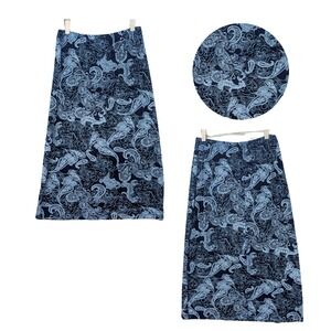 Citiknits Skirt Women's L Blue Paisley Pull On Y2K Retro Boho Stretchy‎ Vintage